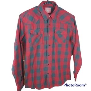 WRANGLER plaid snap buttons men's shirt size Large